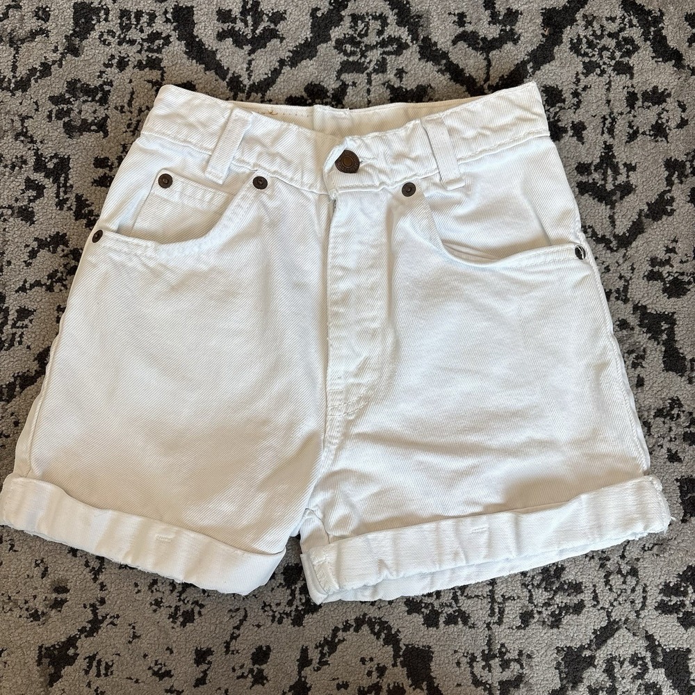 Vintage 90's LEVI'S Slim 10 Fit white Cotton High Rise Denim Shorts Orange Tag